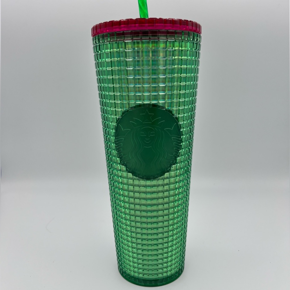 New Starbucks Spring 2023 Venti Size Tumbler Green Grid Red